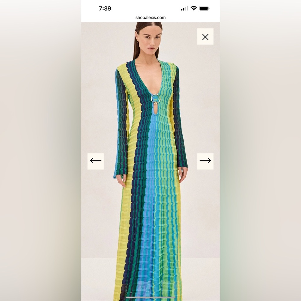 $698 Alexis Vibe Dress XS Green/Yellow/Blue